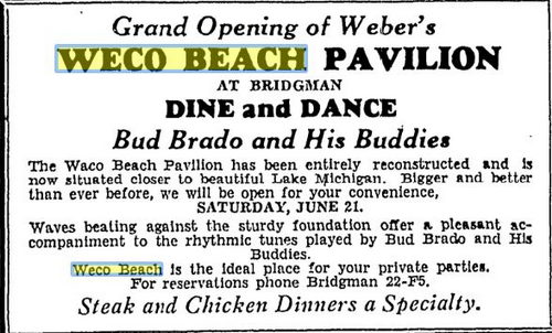 Weko Beach Pavillion (Weco Beach) - June 1930 Ad